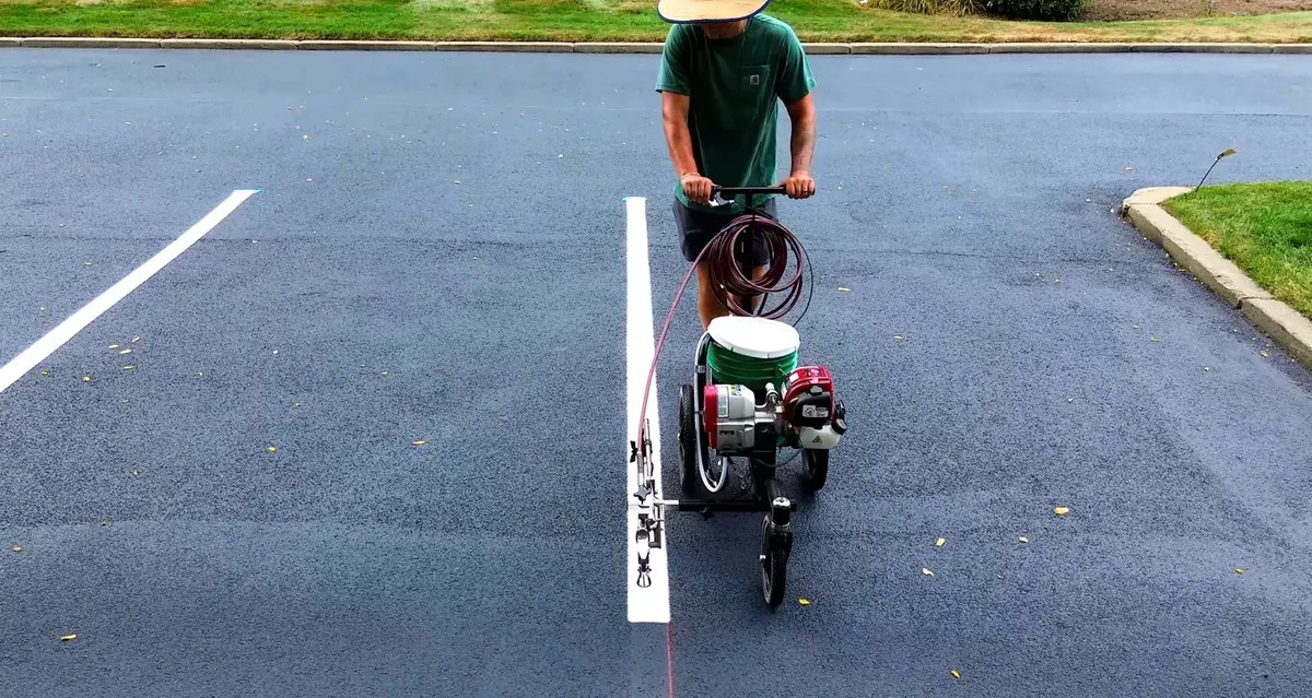 Crisp fresh line striping on sealed parking lot